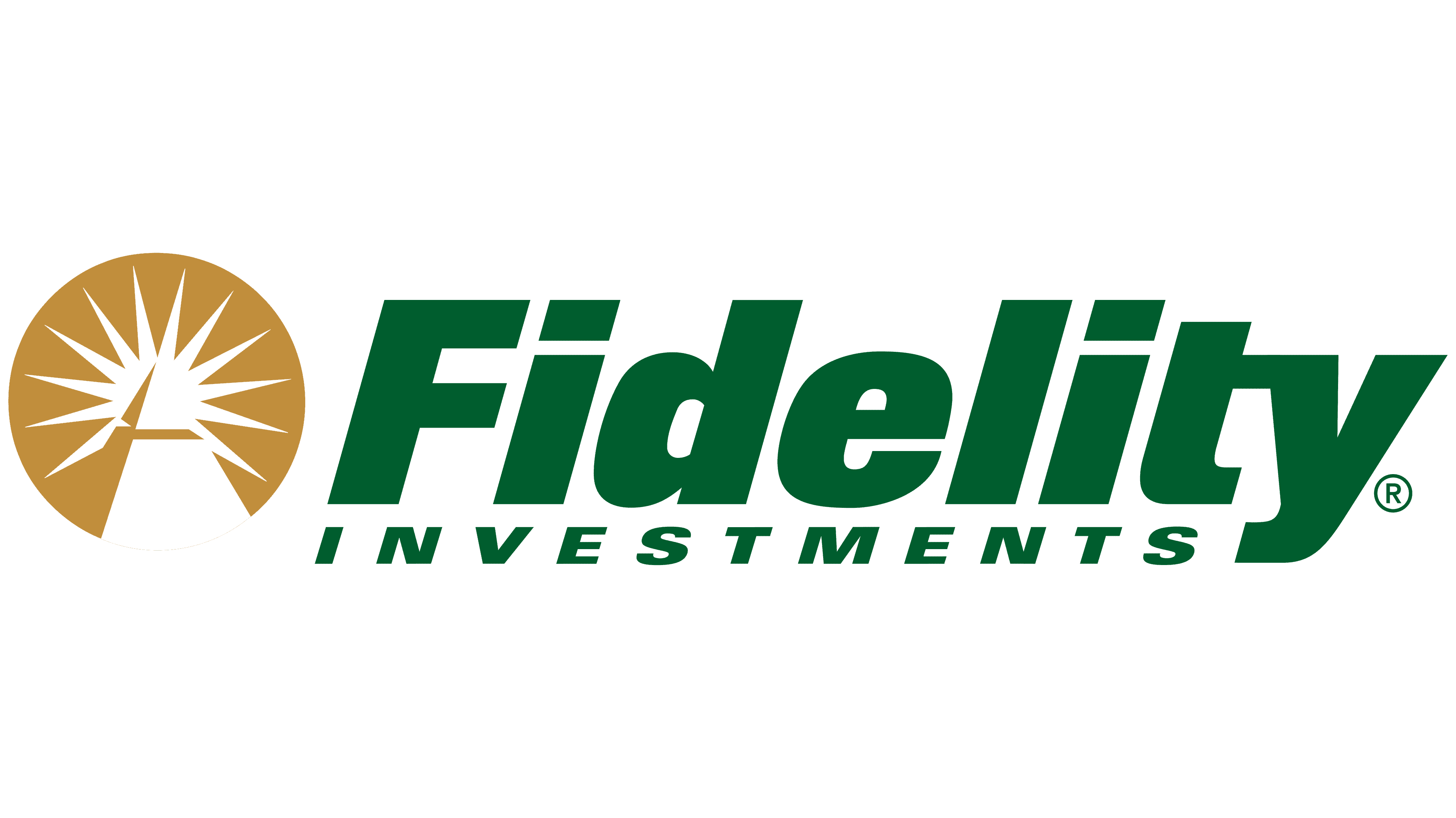 Logo of Fidelity Investments, featuring a stylized sunburst design in a gold circle next to the company name in green text.